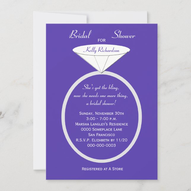 Unique Ring Bridal Shower Invitation on Purple (Front)