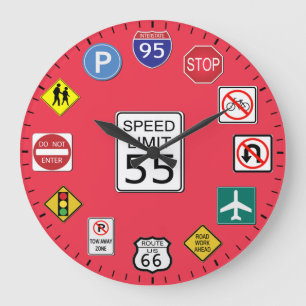 Unique Road Traffic Signs Themed Large Clock