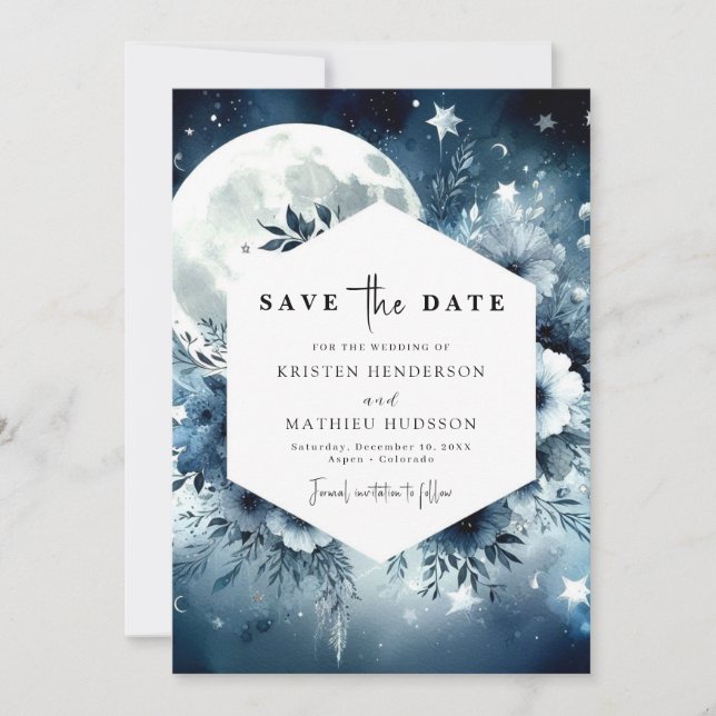 Unique Romance Moonlit Wedding Save The Date (Front)