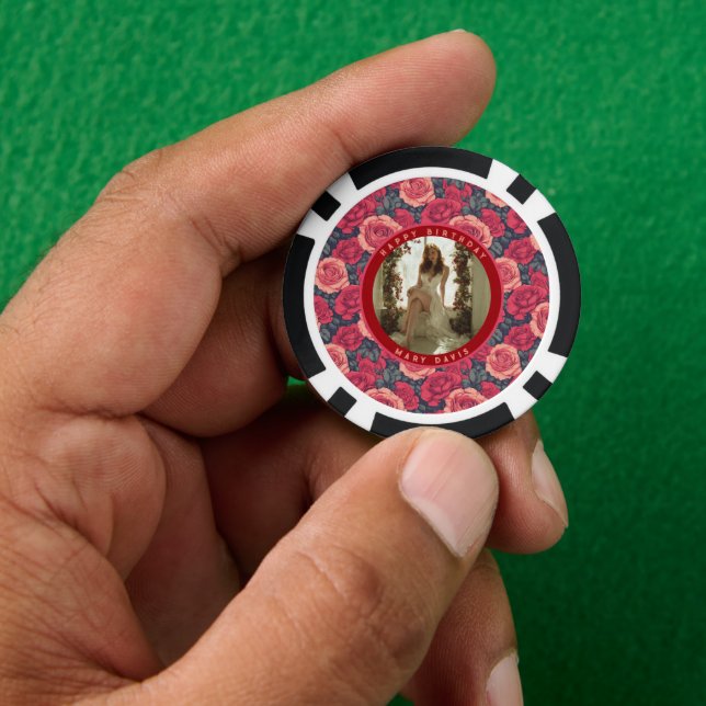 Unique Rose Flower 40Th Birthday Poker Chips (Hand)