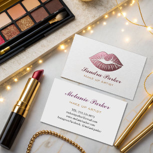 Unique Rose Gold Lips Makeup Artist Business Card