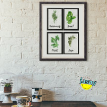 Unique Rosemary Mint Basil Sage Herbs Print Poster