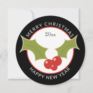 Unique Round Christmas with Holly & Berries  Holiday Card