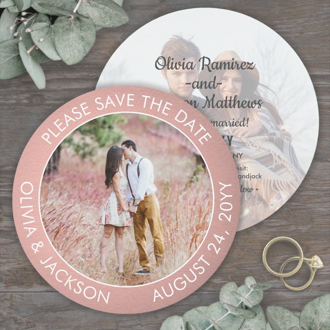Unique Round Photo Modern Pink Ombre Wedding Save The Date (Creator Uploaded)