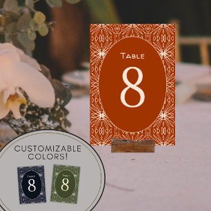 Unique Rust Orange Modern Tribal Pattern Table Number