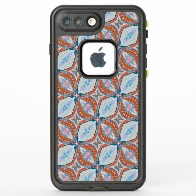 Unique Rust, Teal,Light Blue & Pink Pattern Design LifeProof iPhone Case (Back)