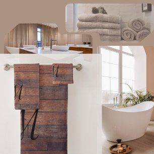 Unique Rustic Farmhouse Barn Brown Monogram Bath Towel Set