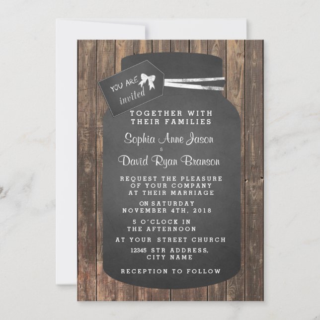 Unique Rustic Mason Jar Chalkboard Wedding Invitation (Front)
