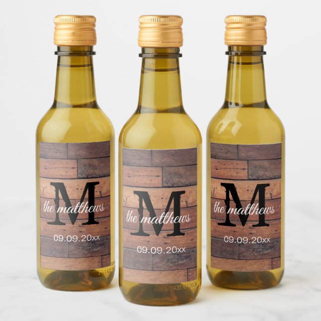 Unique Rustic Monogram Party Personalised Mini Wine Label (Bottles)