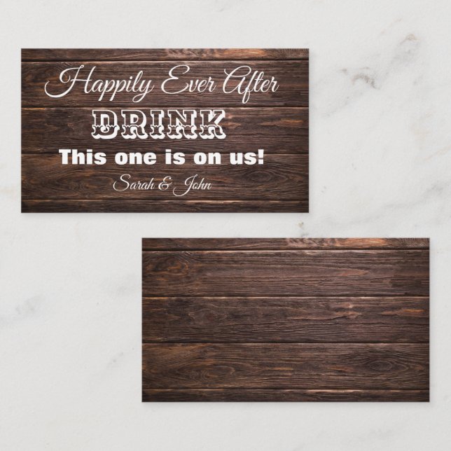 Unique Rustic Oak Wedding Voucher Drink Ticket (Front/Back)