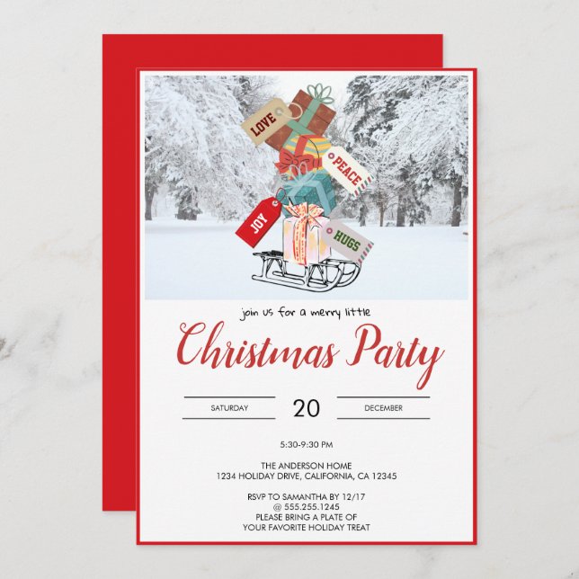 Unique Rustic Sled Snow Christmas Party Invitation (Front/Back)