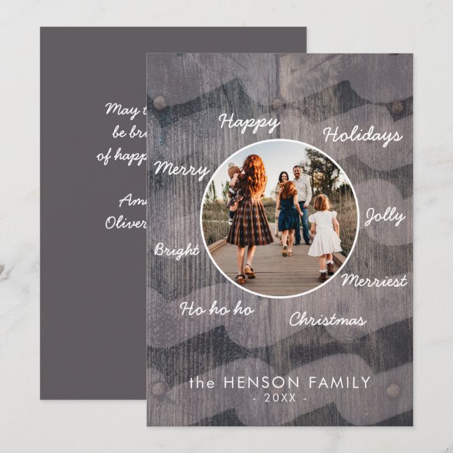 Unique Rustic Wood Christmas Family Photo Holiday  Card (Front/Back)