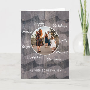 Unique Rustic Wood Christmas Family Photo Holiday Card