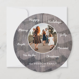 Unique Rustic Wood Christmas Wishes Family Photo Holiday Card