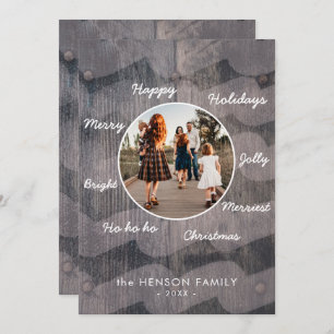 Unique Rustic Wood Christmas Wishes Family Photo Holiday Card