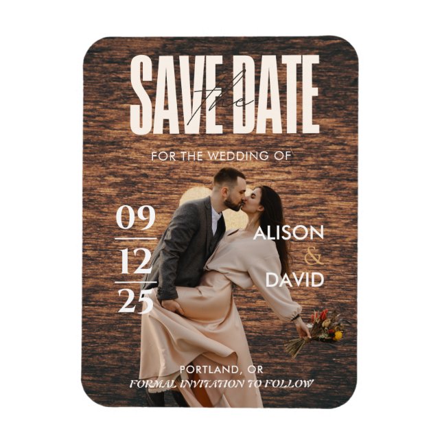 Unique Rustic Wood Photo Save The Date Wedding  Magnet (Vertical)