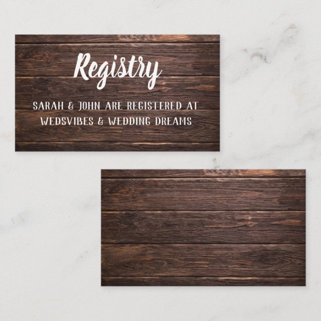 Unique Rustic Wood Wedding Registry Enclosure Card (Front/Back)