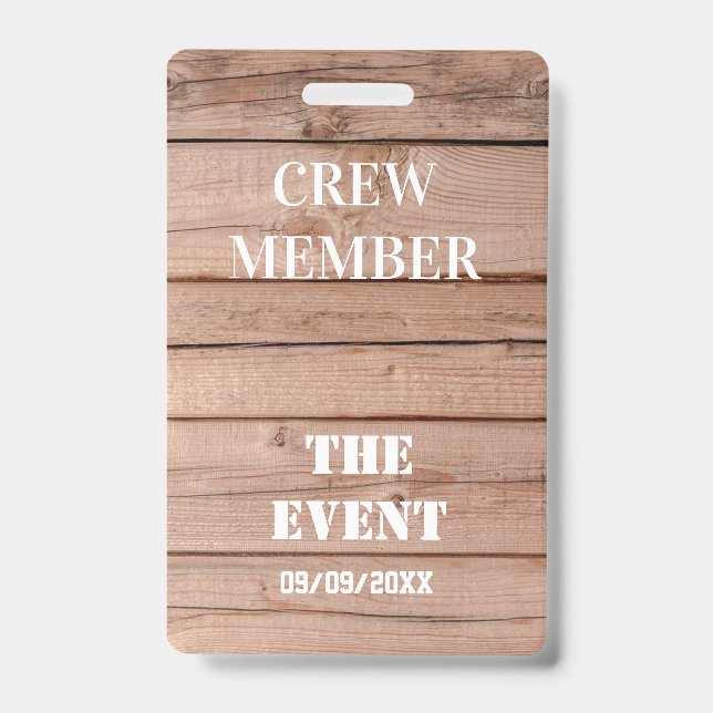 Unique Rustic Wooden Custom Event Access ID Badge (Front)