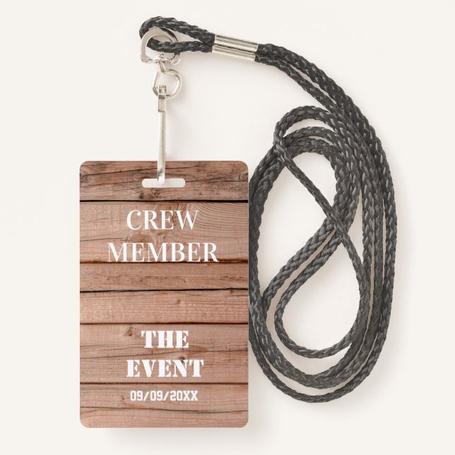 Unique Rustic Wooden Custom Event Access ID Badge (Front with Lanyard)