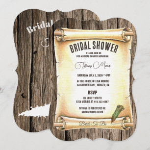 Unique Scroll & Feather Pen Bridal Shower Invitation