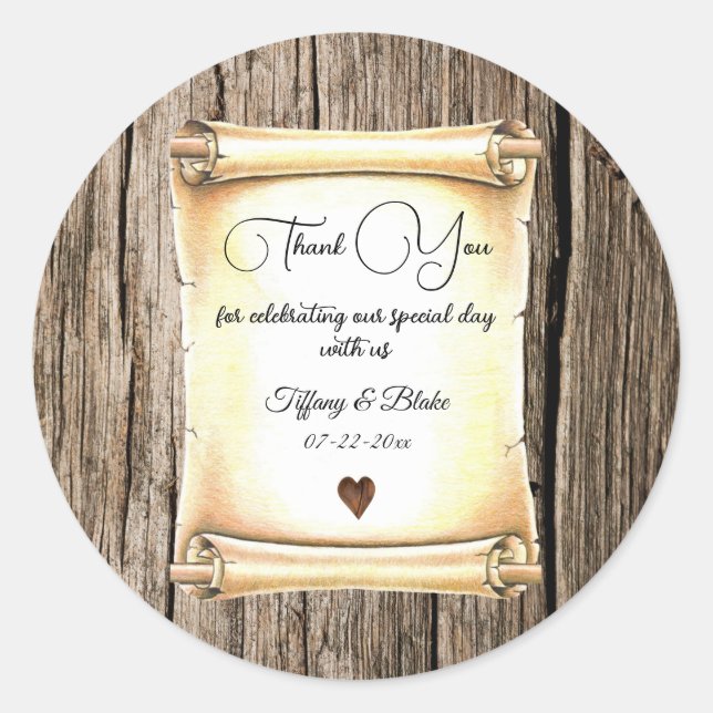 Unique Scroll & Feather Pen Wedding Classic Round Sticker (Front)