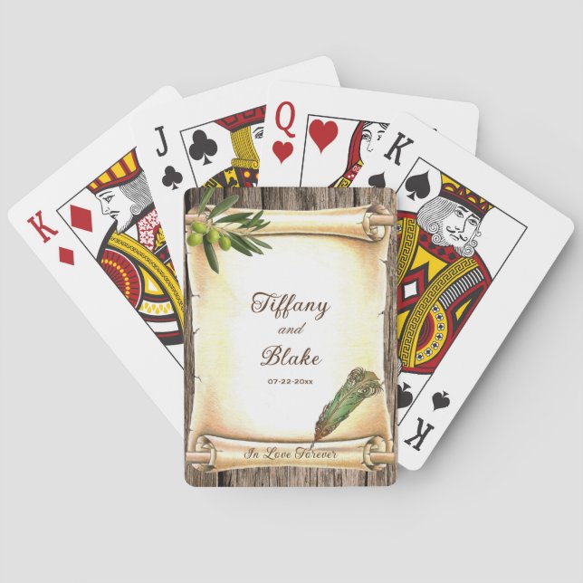 Unique Scroll & Feather Pen Wedding  Playing Cards (Back)