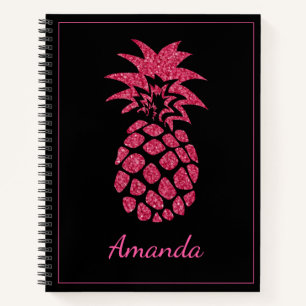 Unique Shape Pink Glitter Black Pineapple Name Notebook
