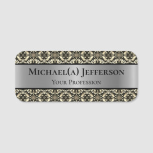 Unique Silver Baroque Pattern Stylish Luxury Style Name Tag