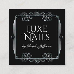 Unique Silver Foil Flourish Luxurious Black Square Square Business Card