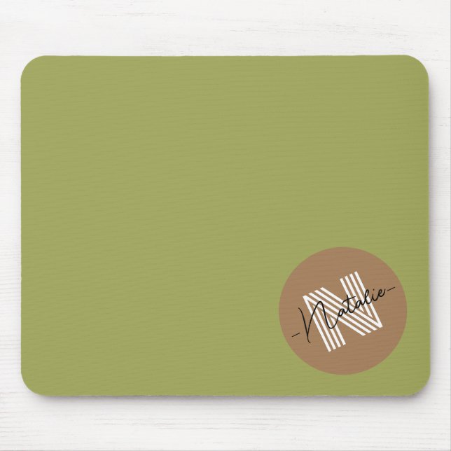 Unique simple stylish design Monogram Olive green  Mouse Pad (Front)