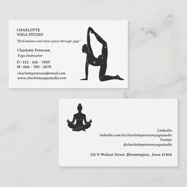 Unique & Simple Yoga Instructor Teacher Business Card (Front/Back)