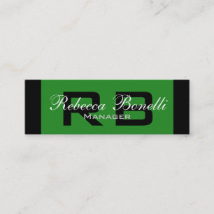 Unique Slim Black Green Monogram Business Card