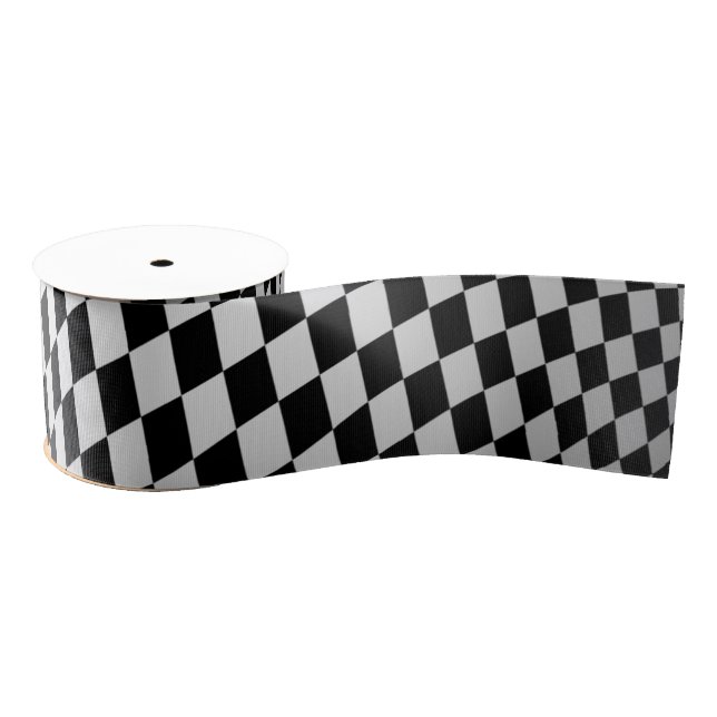 Unique Small Fun Black White Chequered Pattern Grosgrain Ribbon (Spool)