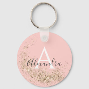 Unique Sparkling Gold Glitter Pastel Pink Girly  Key Ring