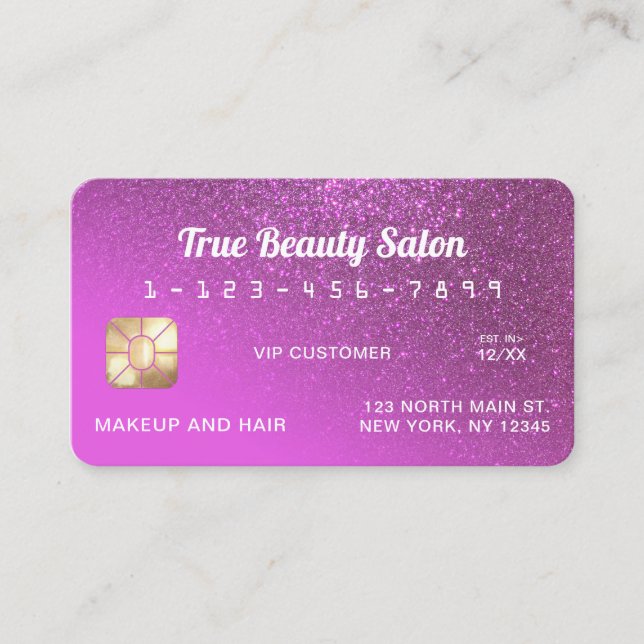 Unique Sparkly Magenta Glitter Credit Card (Front)