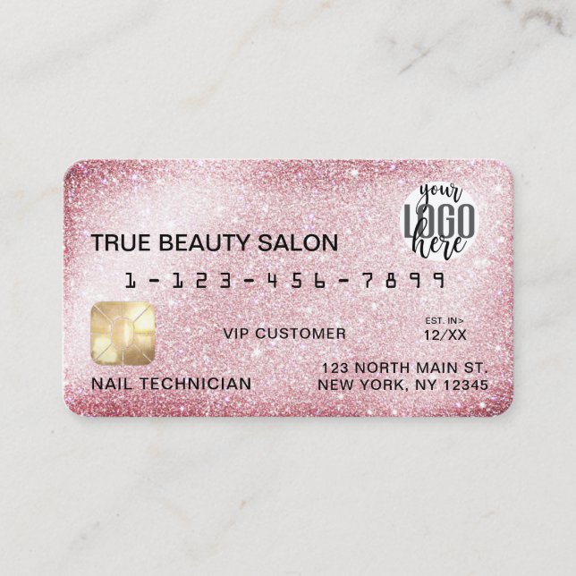 Unique Sparkly Pink Glitter Credit Card Logo (Front)