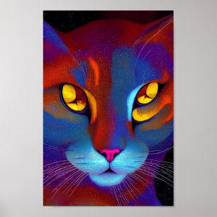 Unique Starry Cat Illustration Art Download Poster