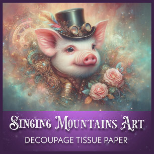Unique Steampunk Pig Portrait Decoupage Tissue Paper