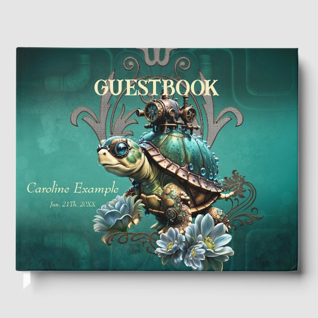 Unique steampunk turtle.  guest book (Front)