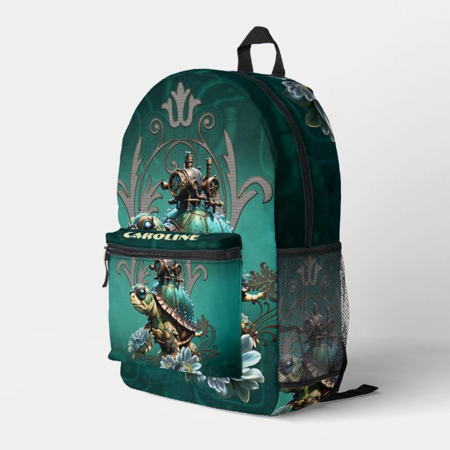Unique steampunk turtle.  printed backpack (Back Corner Right)