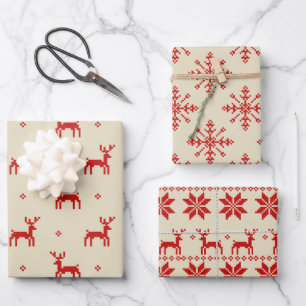 Unique Stitched Modern Christmas Holiday Wrapping Paper Sheet