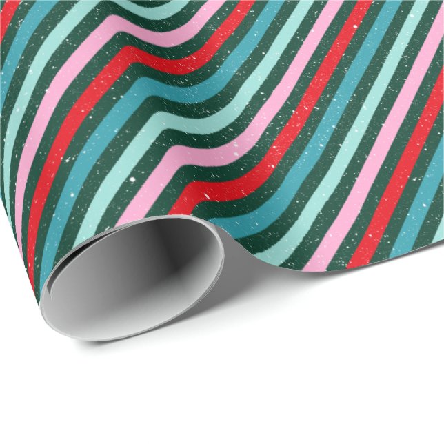 Unique Striped Pattern Green Christmas Wrapping Paper (Roll Corner)