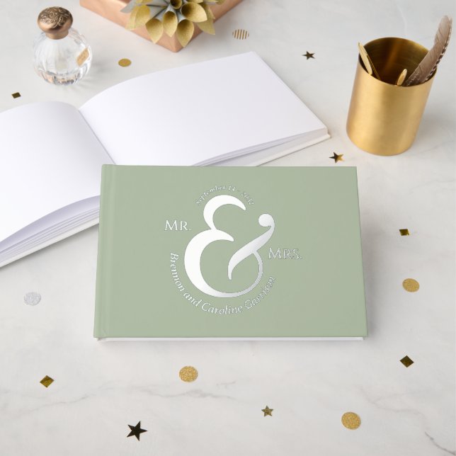 Unique Stylish Bride Groom Names Gold Guest Book (Front Open)