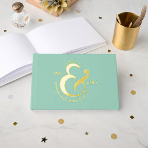 Unique Stylish Bride Groom Names Gold Guest Book