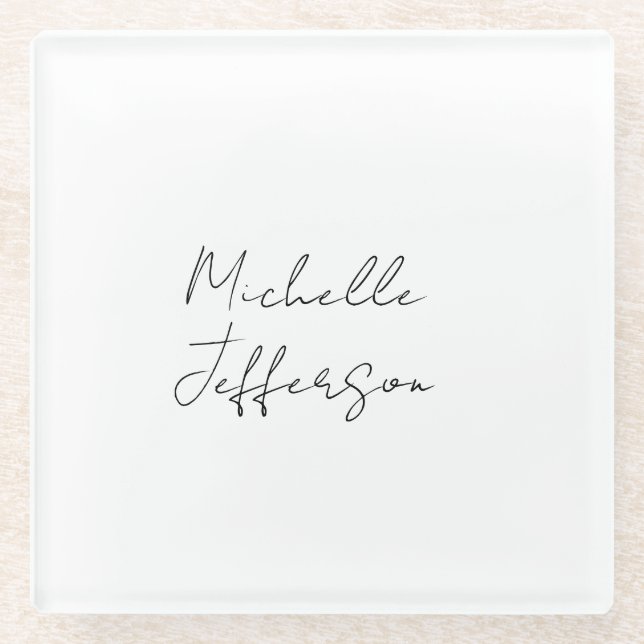 Unique Stylish Modern Plain Calligraphy Add Name Glass Coaster (Front)