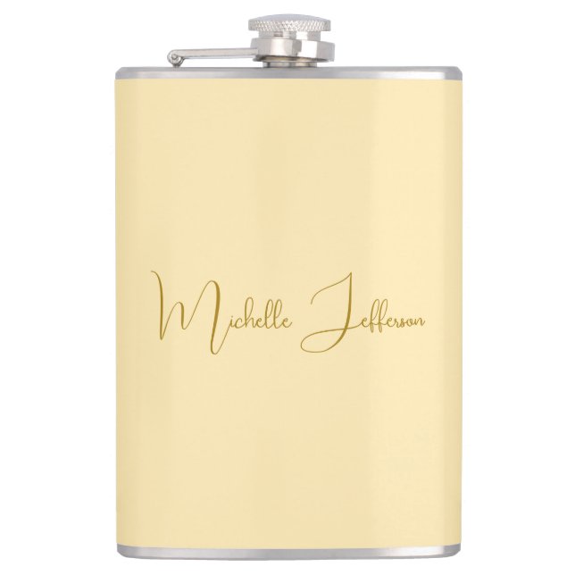 Unique Stylish Modern Plain Calligraphy Gold Colou Hip Flask (Front)