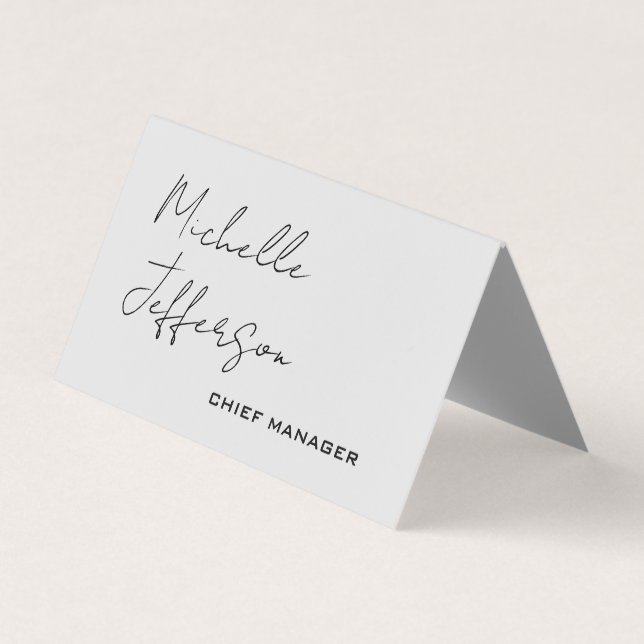 Unique Stylish Modern Plain Calligraphy Grey Business Card (Front)