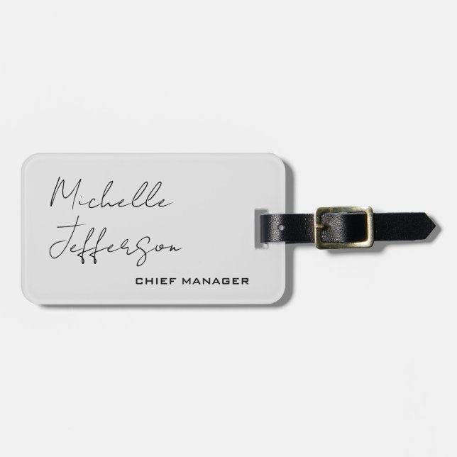 Unique Stylish Modern Plain Calligraphy Grey Luggage Tag (Front Horizontal)