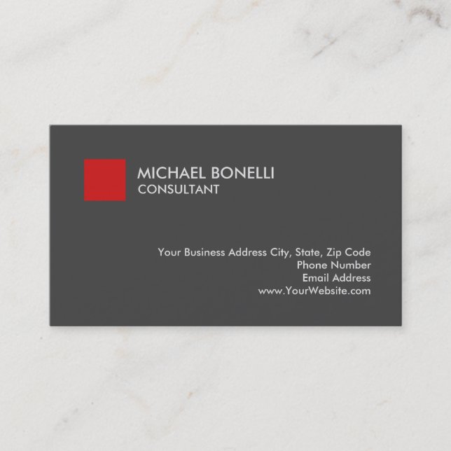 Unique Stylish Red Grey Background Consultant Business Card (Front)