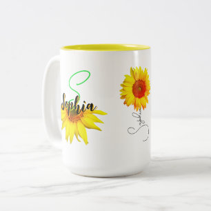 Unique Sunflower Coffee Mug (Name, Monogram Gift)